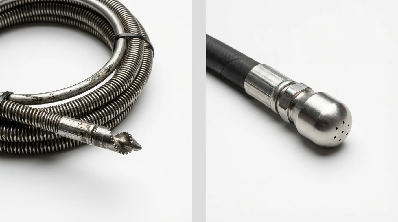 Drain snake cable and hydro jetting nozzle used for drain cleaning in Canton, MO